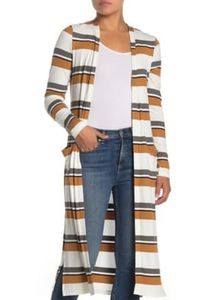 Ribbed Open Front Cardigan Duster